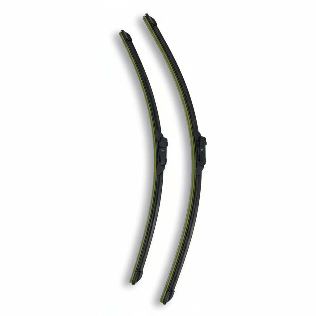 Universal wiper blade showing flexible rubber squeegee and metal frame